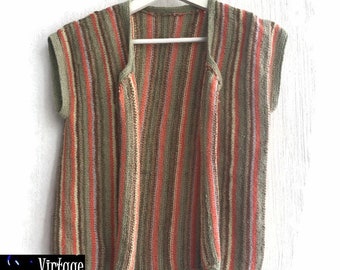 70s sweatervest striped orange green size s