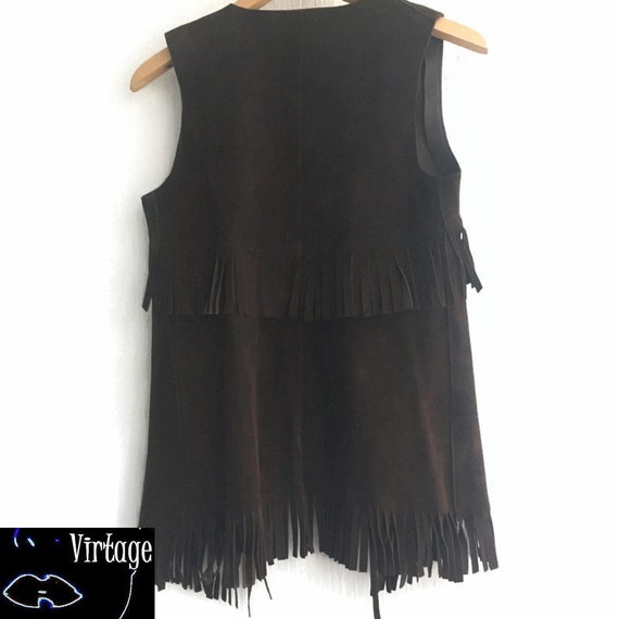 70s suede vest Fringed Dark chocolate brown Longf… - image 9