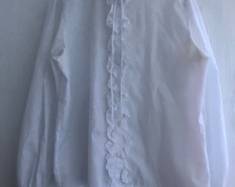 80s 90s blouse ruffled white long sleeved size M-L 44