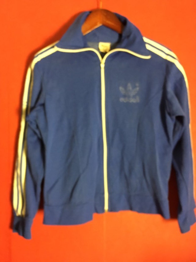 Vintage 70s track jacket top Trefoil Adidas medium dark blue | Etsy