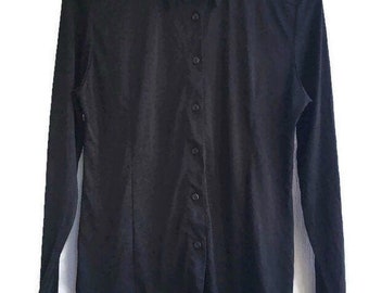 90s blouse black fitted slim fit skinnyfit minimalist Button-Down Button-up Long Sleeve collared minimalist top size m