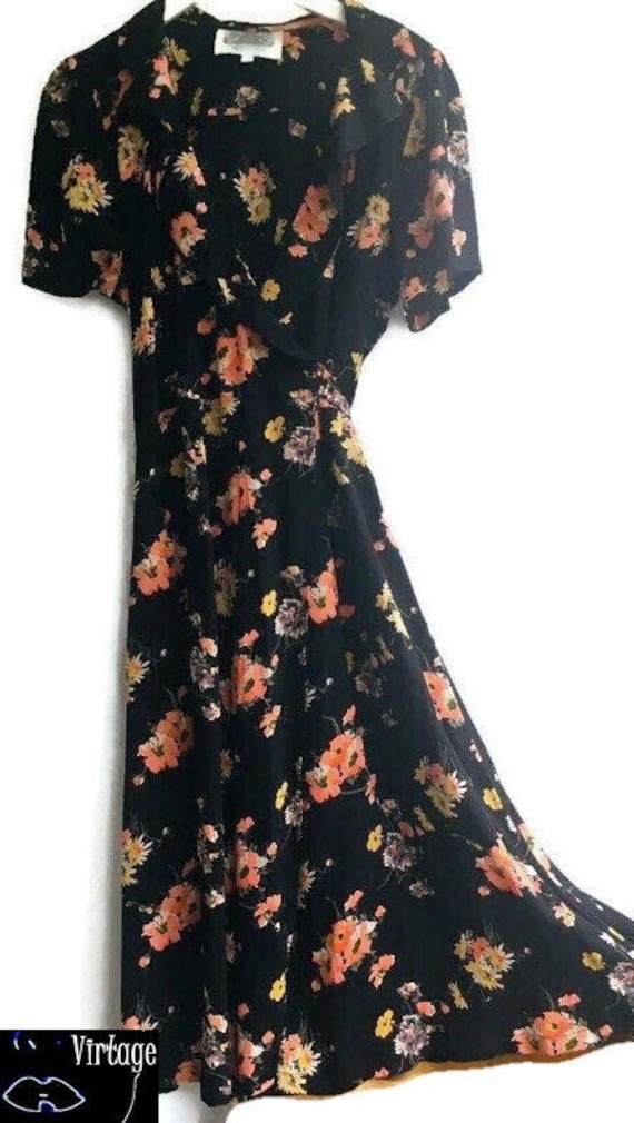 40s style dress floral crepe suit chine black wrap