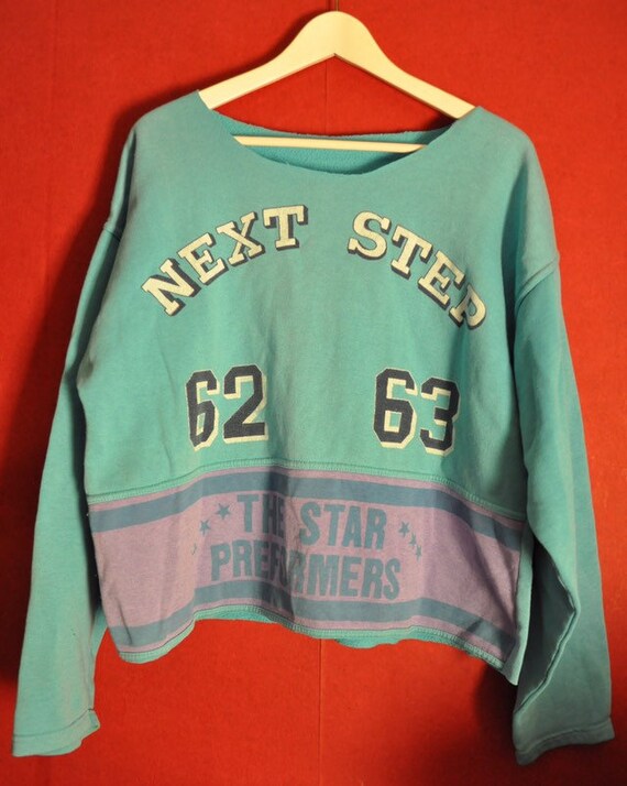 Vintage 80s Sweatshirt printed graphic pastel Aqu… - image 2