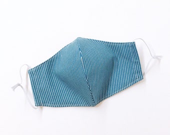 Light DENIM Stripe Face Mask with Filter Pockets for Kids & Adult. Reusable. Washable. Ready to Ship