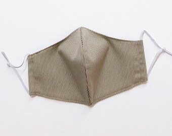 Taupe White Stripe Face Mask with Filter Pockets for Kids & Adult. Reusable. Washable. Ready to Ship