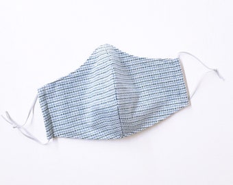 Blue SUMMER TWEED Face Mask with Filter Pockets for Kids & Adult. Reusable. Washable. Ready to Ship