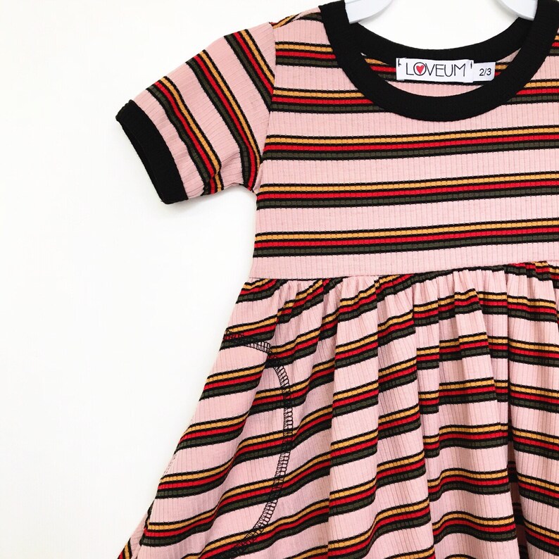 Eden Dress in Ribbed Mauve Rainbow Stripes Sz.2T-7 ON SALE