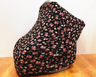 ON SALE- Infant Baby Stretchy Multi-Functioning "Mini Flowers" Car Seat Cover, Nursing Cover, Cart Cover