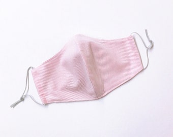 Pink White PINSTRIPE Face Mask with Filter Pockets for Kids & Adult. Reusable. Washable. Ready to Ship