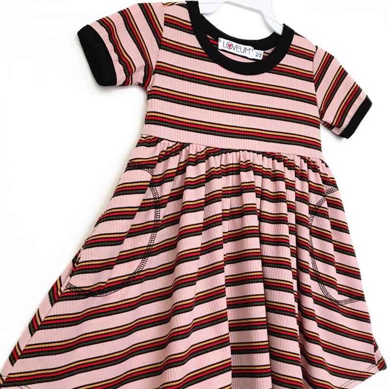 Eden Dress in Ribbed Mauve Rainbow Stripes Sz.2T-7 ON SALE