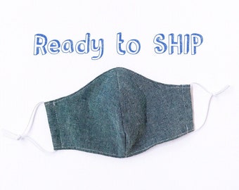 CHAMBRAY Face Mask with Filter Pockets Inserts for Kids & Adult. Reusable. Washable. Ready to Ship