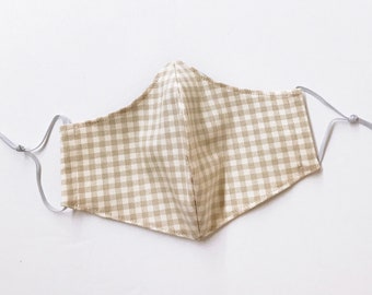 TAN GINGHAM Face Mask with Filter Pockets for Kids & Adult. Reusable. Washable. Ready to Ship