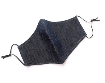 Solid Dark DENIM Face Mask with Filter Pockets Inserts for Kids & Adult. Reusable. Washable. Ready to Ship