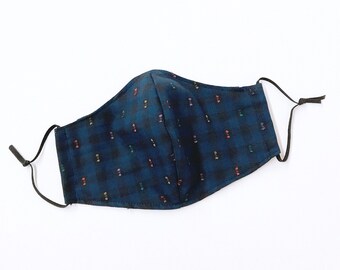 Blue Black Rainbow GINGHAM Face Mask with Filter Pockets for Kids & Adult. Reusable. Washable. Ready to Ship