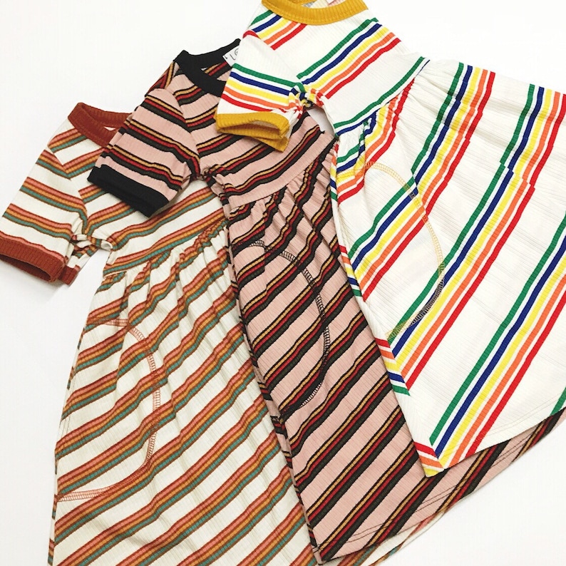 Eden Dress in Ribbed Mauve Rainbow Stripes Sz.2T-7 ON SALE