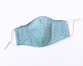 BABY BLUE Swiss Dots Face Mask with Filter Pockets for Kids & Adult. Reusable. Washable. Ready to Ship