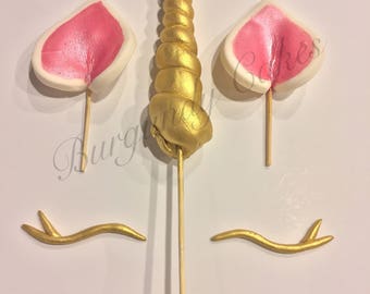 fondant unicorn horn ears and eyelashes cake and cupcake set etsy