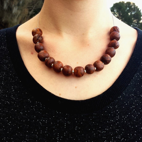 ON SALE Eucalypt beaded necklace Tasmanian timber & Silver