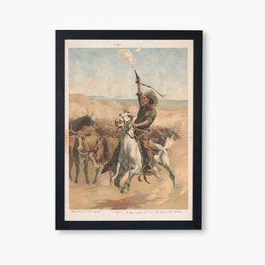 Digital Vintage Western Cowboy Art Print - &quot;Heading a Stampede&quot; | Printable Instant Art