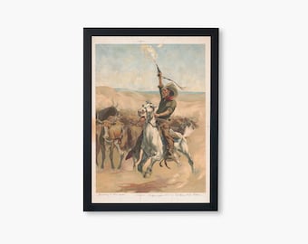 Digital Vintage Western Cowboy Art Print - "Encabezando una estampida" / Arte instantáneo imprimible