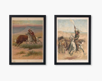 Paquete de impresión de arte digital Western Duo / Arte vintage imprimible / ¡Todos los tamaños!
