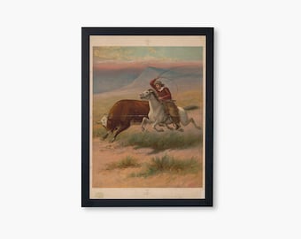 Impresión digital de arte occidental - "Roping Steer" / JPEG imprimibles, PNG / cualquier tamaño de marco