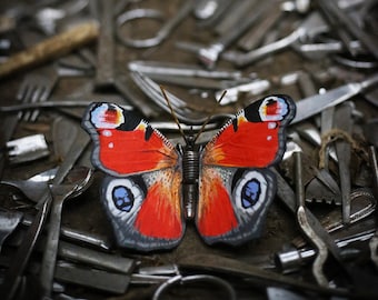 Metal Butterfly Sculpture, Scrap Metal, Peacock Butterfly, Oil Painted, Original Artwork, UK Wildlife.