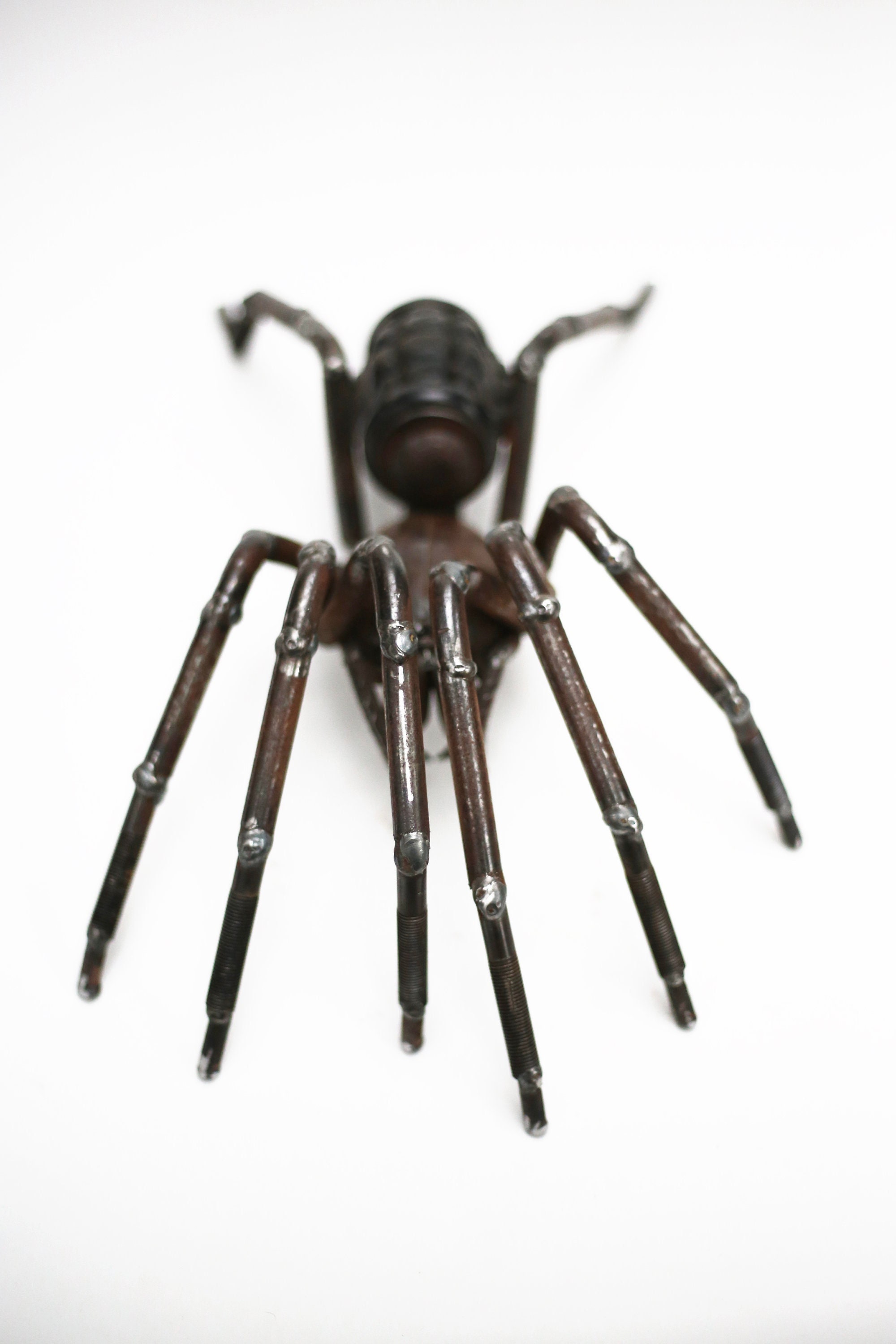 Scrap Metal Sculpture of a Tube Web Spider