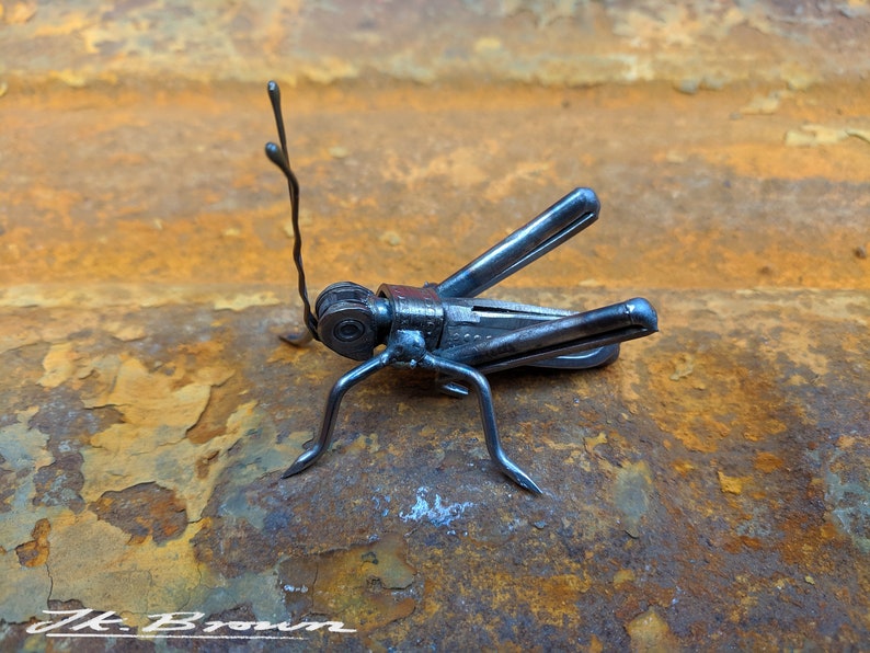 Grasshopper Sculpture, Made and ready to ship, Recycled Art, Repurposed, Scrap Metal Art, Metal Insect image 8