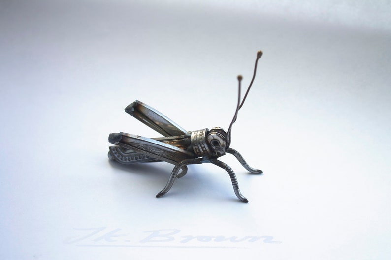 Grasshopper Sculpture, Made and ready to ship, Recycled Art, Repurposed, Scrap Metal Art, Metal Insect image 4