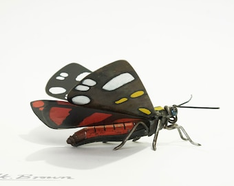 Scarlet Tiger Moth Sculpture, (Callimorpha dominula), Scrap Metal Sculpture, Metal Sculpture, Metal Moth, Metal Insect