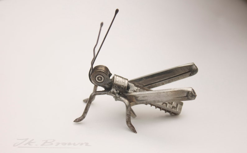 Grasshopper Sculpture, Made and ready to ship, Recycled Art, Repurposed, Scrap Metal Art, Metal Insect image 6