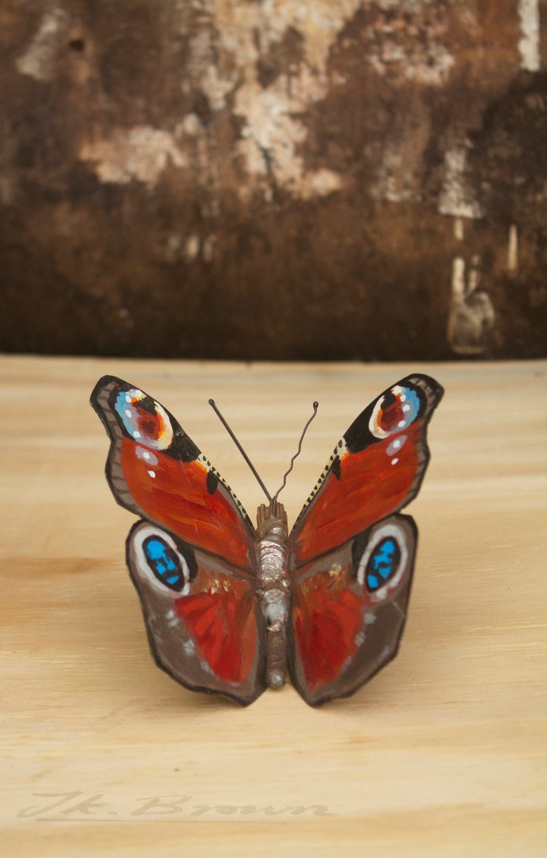 Metal Butterfly Sculpture, Scrap Metal, Peacock Butterfly, Oil Painted, Original Artwork, UK Wildlife. image 5