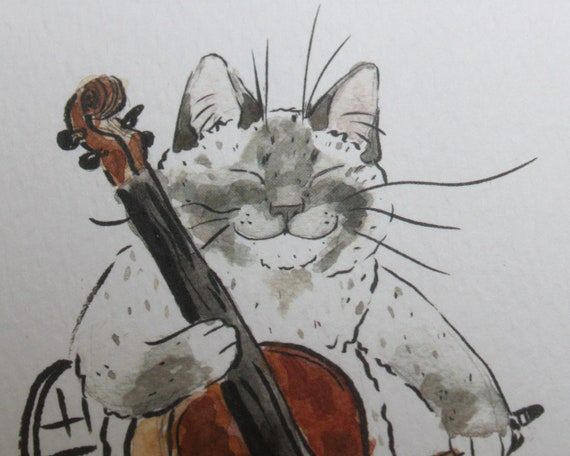 classical musician violin floppy cat classical music Ragdoll cat playing the violin Giclee print 猫-ねこ playing violin love cats raggy