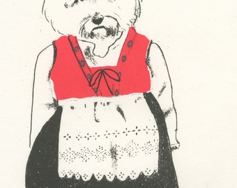 Westie in a Nordic dress- silk screen- screen print- west highland terrier- dog