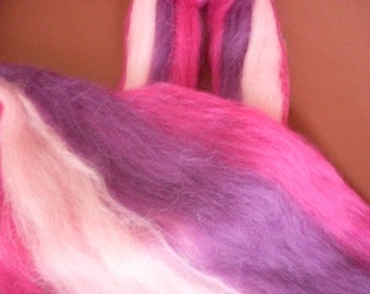 50gr- 1.76 oz Multicolour Merino Wool Roving/Top 21 Micron (Pink and purple)