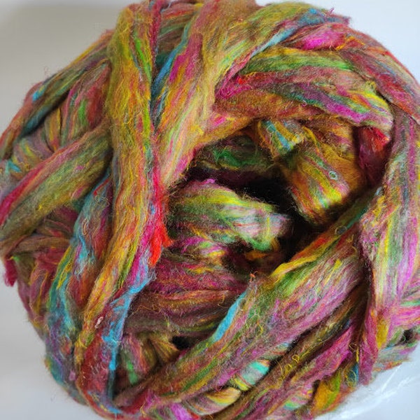 20 gr - 0,70 oz, Kaleidoscope Sari silk fibers / Silk roving for nuno Felting / Wet Felting / Felting Supplies