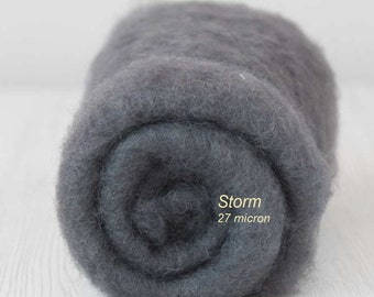 50gr (1.77 oz) Carded Maori wool, for felting and needle felting, carded Wool Batt, 100% wool, Color: Storm