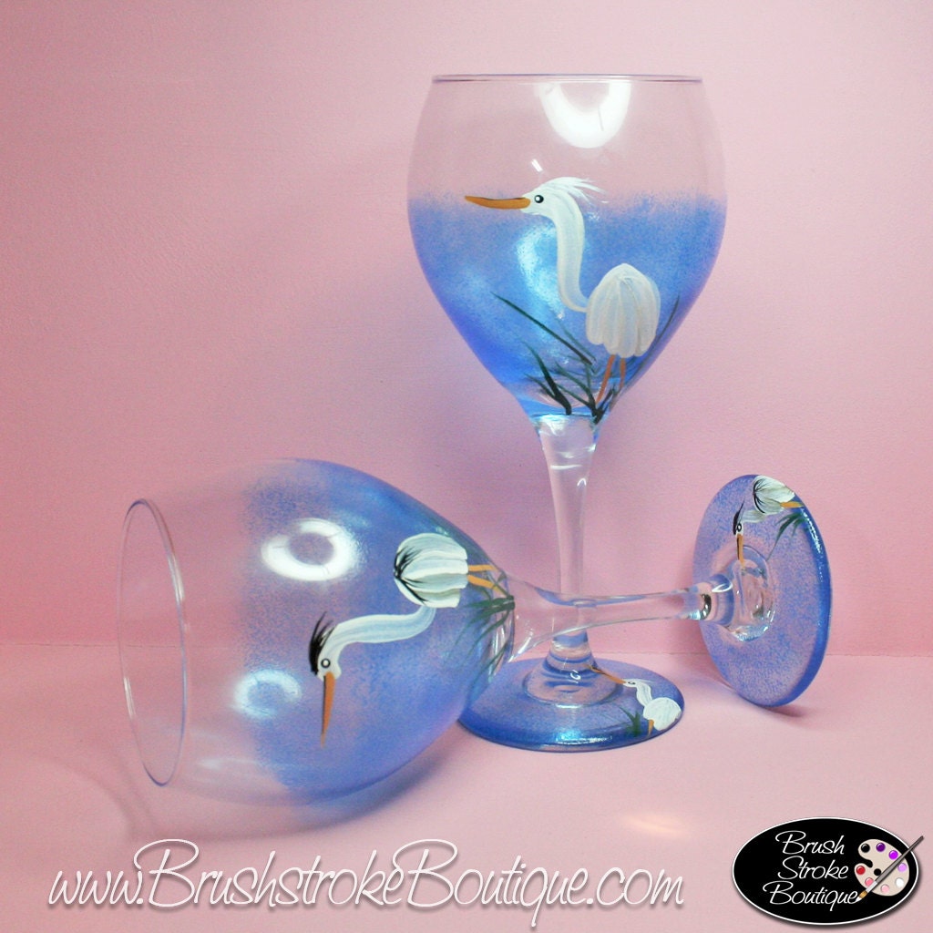Hand Painted Wine Glasses Egret & Heron Personalized and Etsy