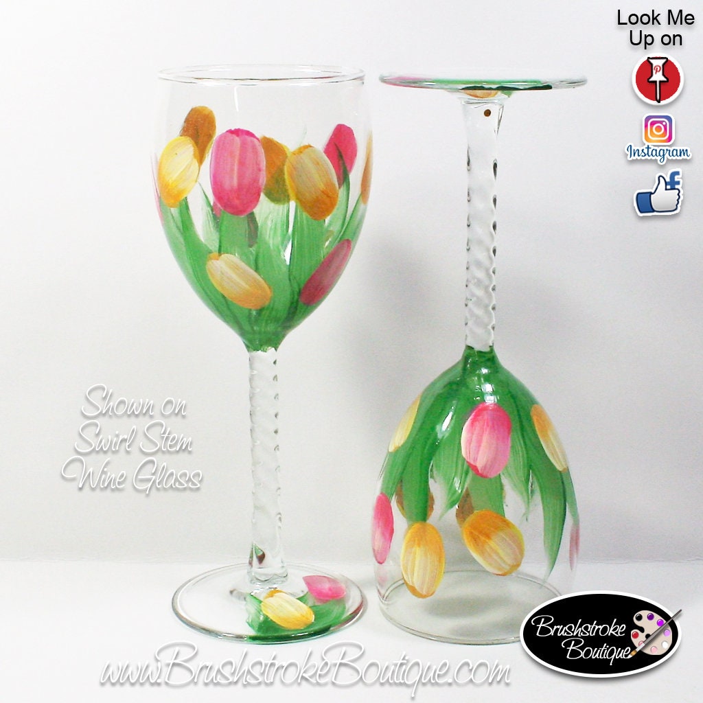 Hand Painted Wine Glass Spring Tulips Personalized and Etsy