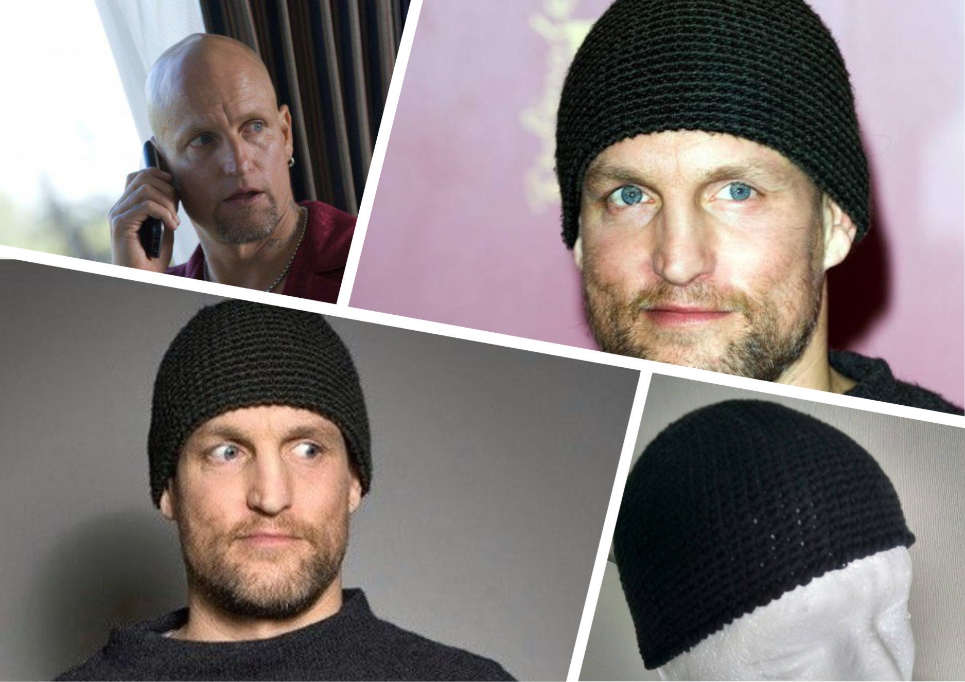Skull Cap Cotton Kufi - Black Color - Woody Harrelson Hat - Mens