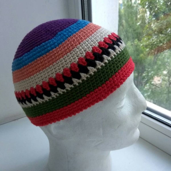 Joe Zawinul hat - Skull Cap Cotton kufi - Mens short beanie - Fusion style music-crochet summer hat - Universal style Menswear - COTTON 100%