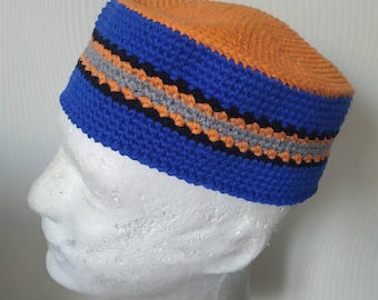 Kubanka Tubeteika - Skull Cap Cotton - Boho Style Hat - BLUE Mens short beanie, crochet summer hat - Fashion hat - Universal style Menswear