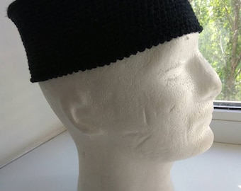 Black Skull Cap Cotton Kubanka Tubeteika - Mens short beanie, crochet summer hat - Fashion hat - Universal style Menswear - COTTON 100%