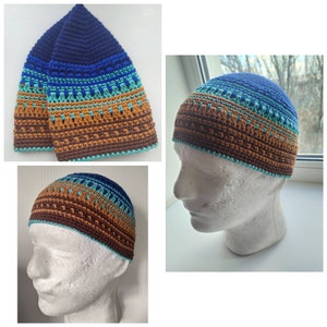 Gradient hat - Skull Cap Cotton kufi - Joe Zawinul style - Mens short beanie - Fusion style music - crochet summer hat - COTTON 100%