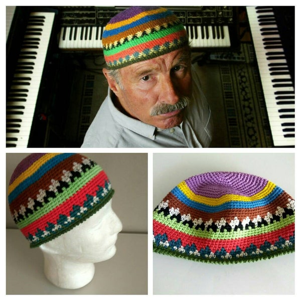 Joe Zawinul hat - Skull Cap Cotton kufi - Mens short beanie - Fusion style music-crochet summer hat - Universal style Menswear - COTTON 100%