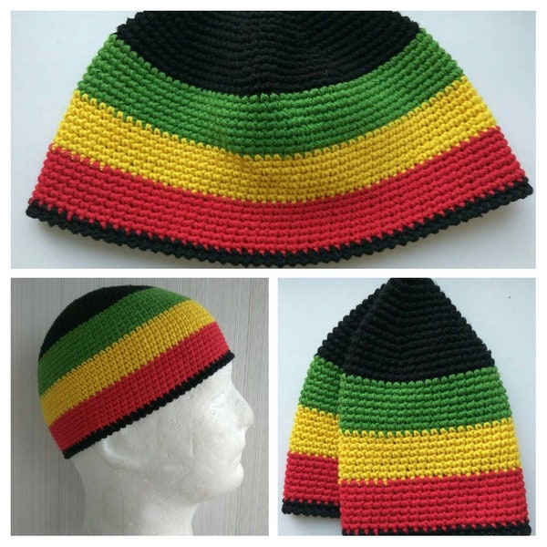 Rasta punk crochet hat - Bob Marley hat - Skullcap Cotton kufi - Mens short beanie - Rasta Beanie - Jamaican rasta hat - Skullcap beanie