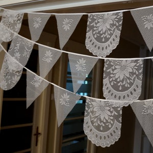 Romantic white lace 10ft 3m long bunting for wedding, bridal shower, baby shower, party decor, repurposed lace pennants banner