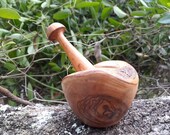 Small olive wood mortar and pestle, wooden cooking utensil, gift for host, housewarming, rustic style, 4 inch