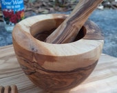 Olive Wood Mortar and Pestle, wooden kitchen tool, unique gift for cook or host , crush, grind, herbalist, CHOOSE SIZE